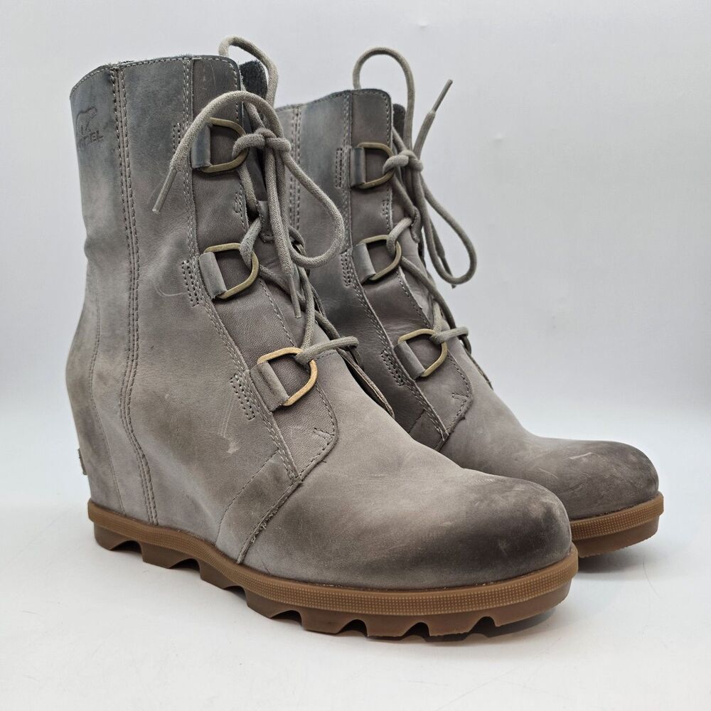 Sorel Joan Of Arctic Wedge II Boots Women 9.5 Taupe Leather NL3763-005